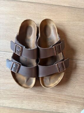 Birkenstock Brown Double-Buckle Kids Slide Sandals